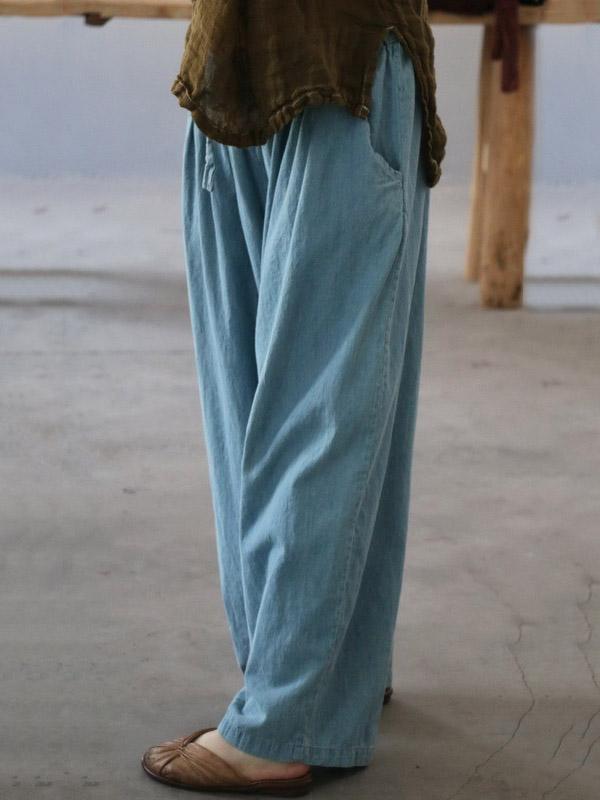 Casual Solid Denim Wide Leg Pants