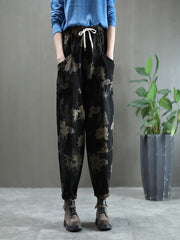 Vintage Floral Printed Denim Harem Pants