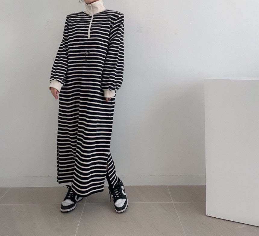Stylish Striped Casual Hoodie Dress
