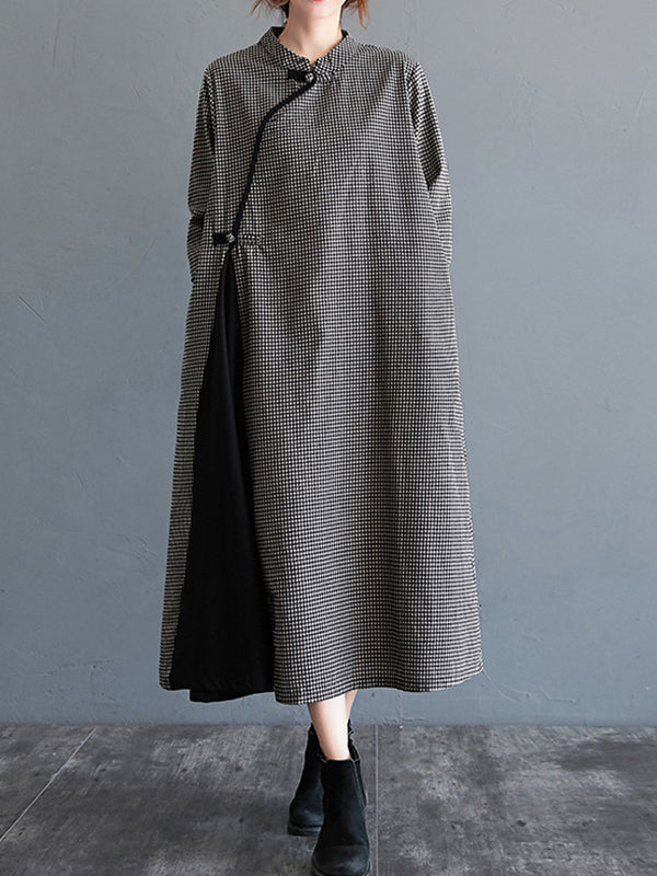 Loose Solid Color Half-Sleeve Cheongsam Midi Dress