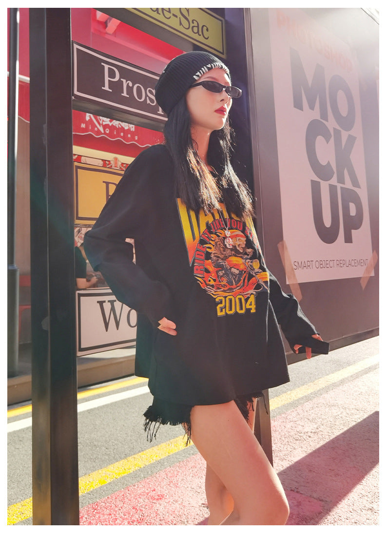 Round-Neck Printed Long-Sleeved T-Shirt