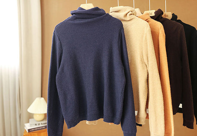 Casual Solid Color Woolen High-Neck Sweater