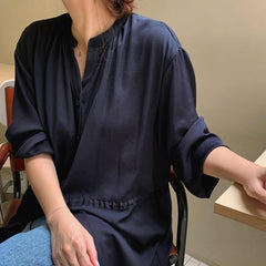 Solid Color Long Sleeve Shirt Maxi Dress