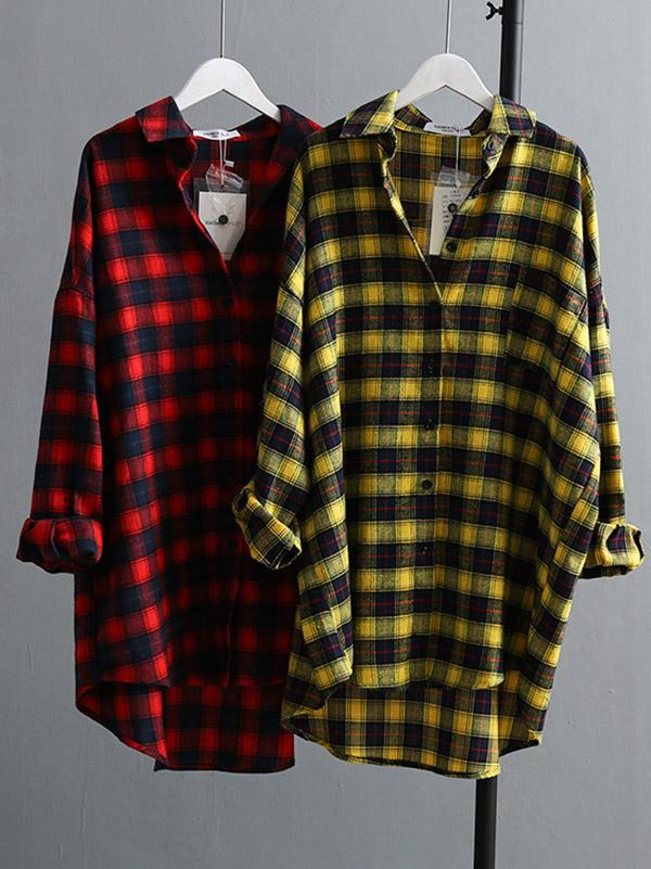 Casual Plaid Split-Joint Lapel Shirt