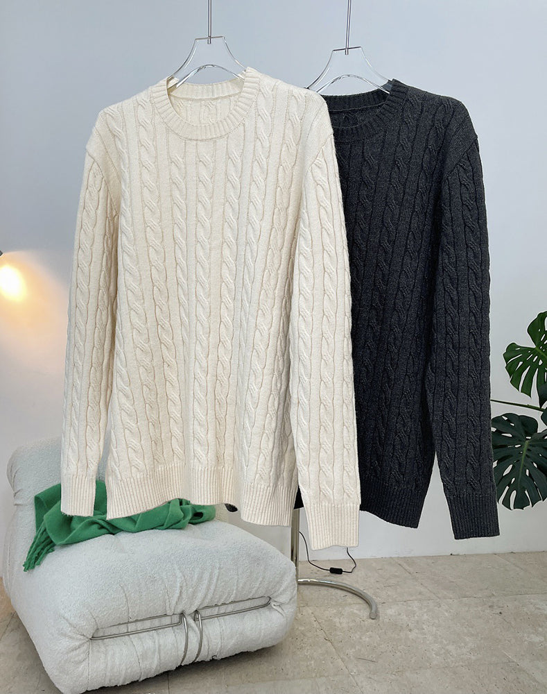 Cable Loose Round Neck Knitted Sweater Top