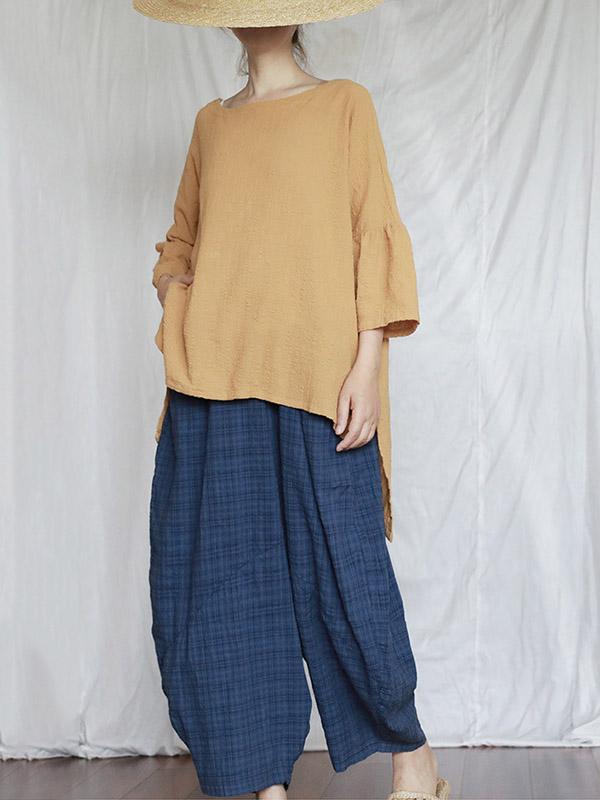 Loose Blue Plaid Comfortable Casual Wide-Leg Pants