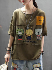 Loose Cotton Cartoon T-shirt