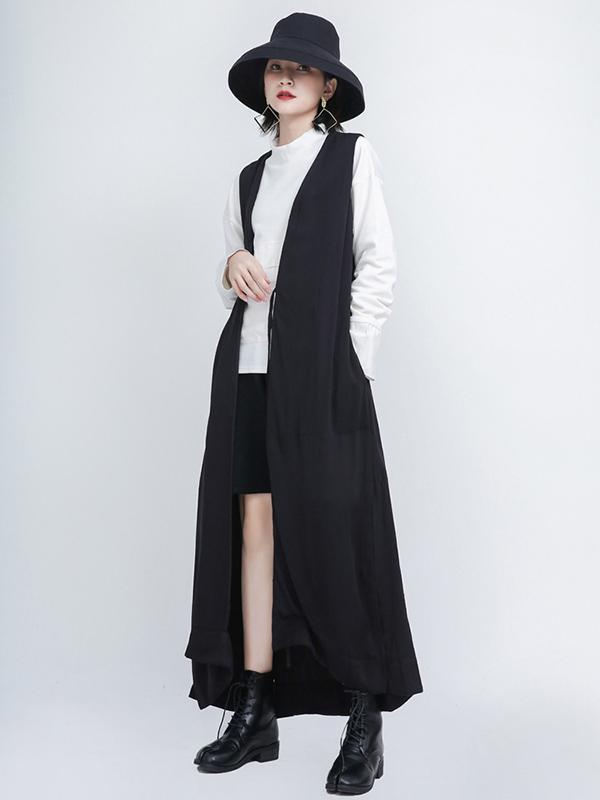 Black Sleeveless Loose Long Vest