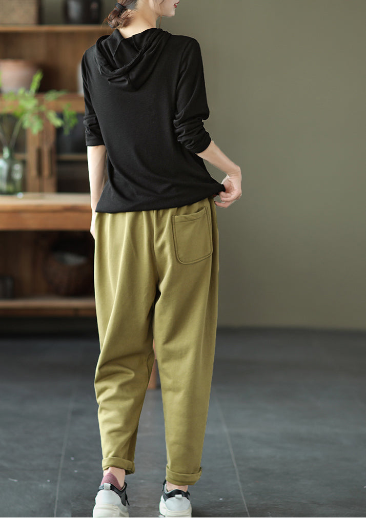 Solid Color Pit Striped Hooded Loose T-Shirt