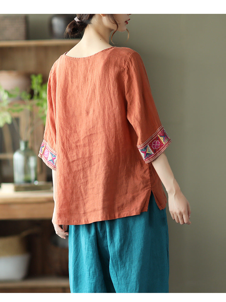 Retro Loose Embroidered T-Shirt