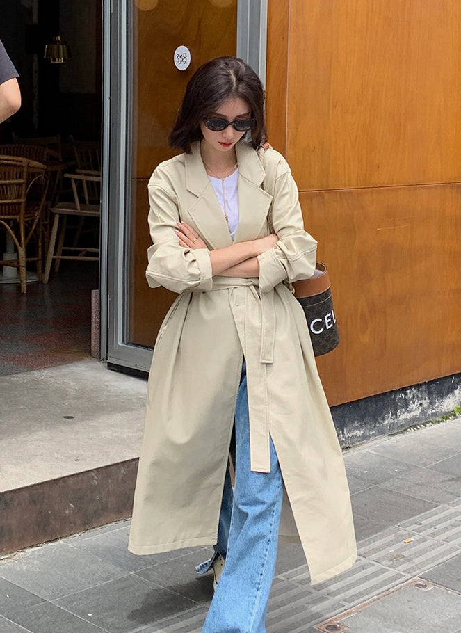 Ladies Solid Color Casual Long  Coat