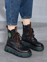 Retro Solid Color Platform Martin Boots