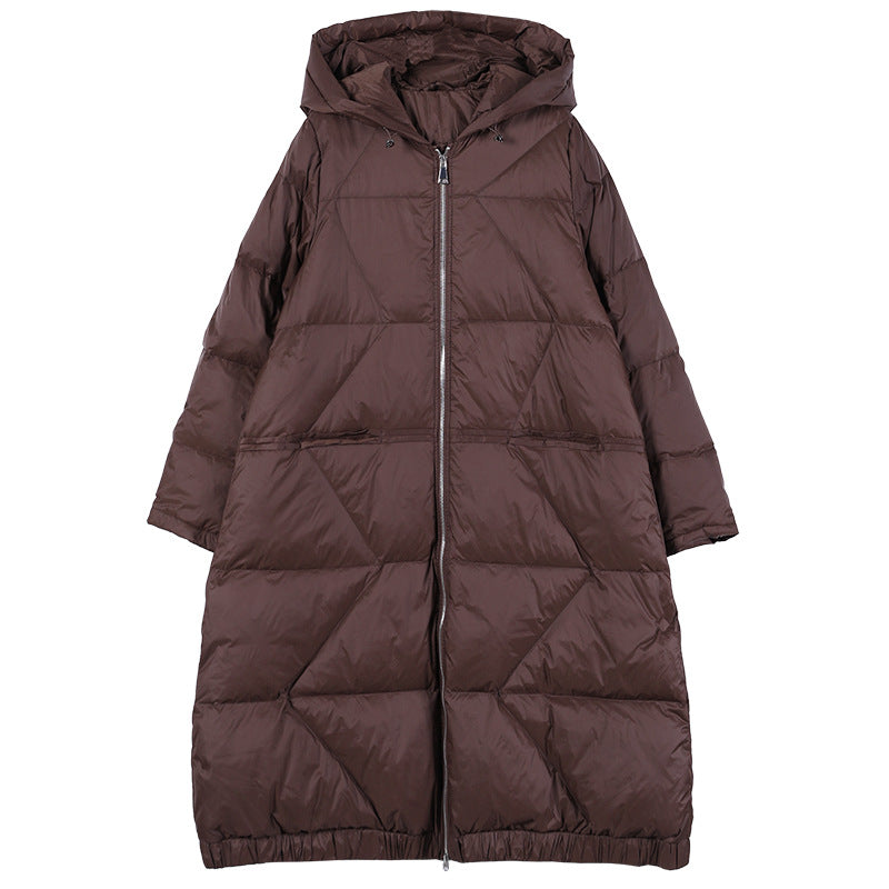 Large Size Loose Mid-Length Thick Hooded Down Coat