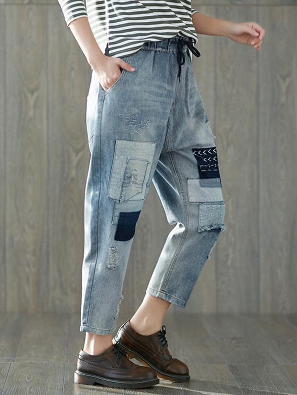 Casual Retro Split-Joint Hole Jean Pants