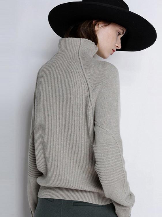 Solid Color Knitting High-neck Sweater