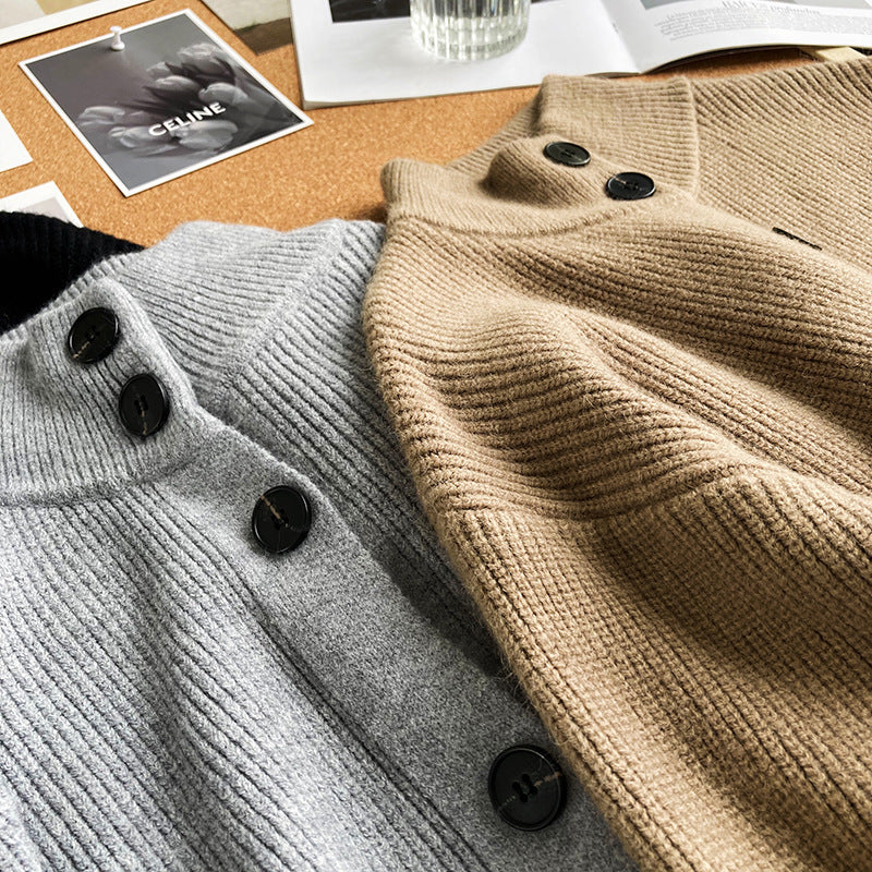 Retro Solid Thicken Knitted Midi Outwear