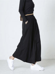 Black Personality Designed Cropped Wide-Leg Pants