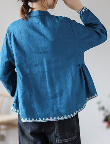 Vintage Embroidered Cardigan Loose Casual Shirt