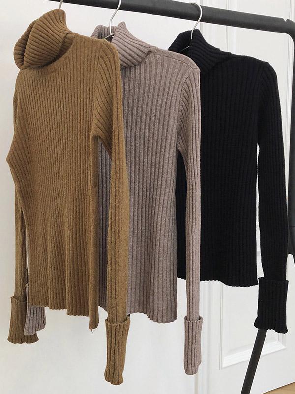 Solid Turtleneck Knitting Sweater