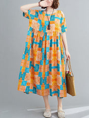 Original Printed Round-Neck Short Sleeve Dress