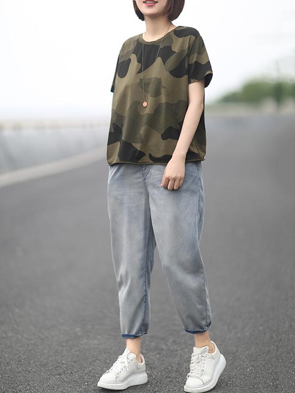 Loose Camouflage Cotton T-Shirts