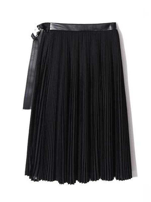 Adjustable Metal Button Split-Side Pleated Skirt