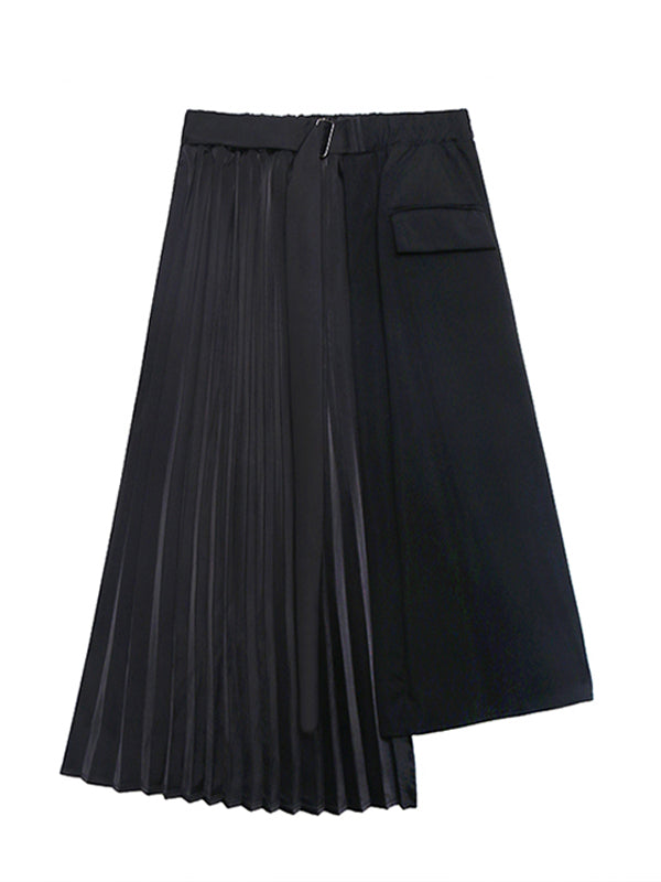 Black Asymmetric Pleated  Split-Joint Skirts