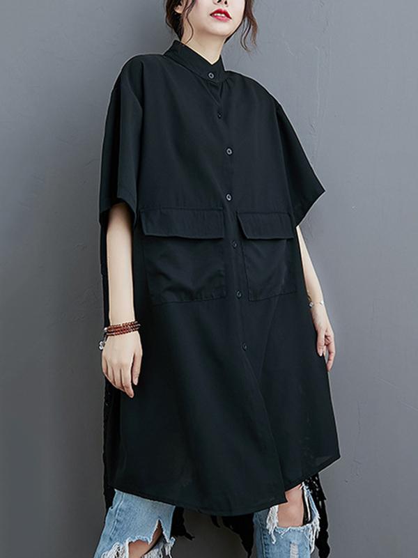 Loose Split-Joint Hollow Solid Long Blouse