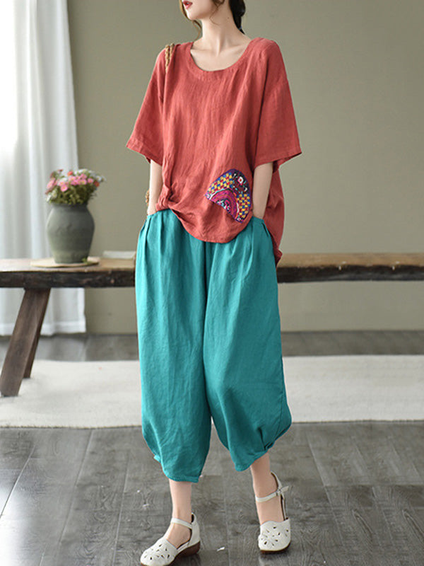 Artistic Retro Drawstring Elasticity Solid Pants