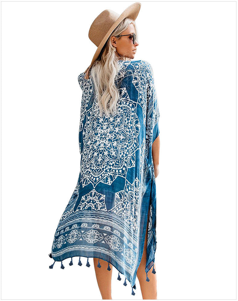 Casual Beach Printed Tassel Cardigan Outwear