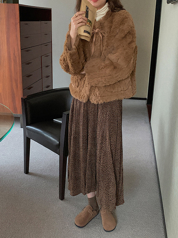 Casual Lace-Up Plush Short Coat