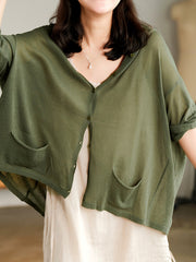 Loose Solid Color V-Neck Casual Sweater