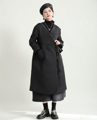 Simple Diamond Lattice Loose Lace-Up Coat