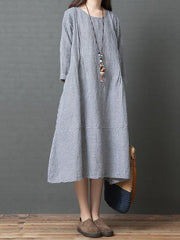 Loose Plaid Round-neck Long Sleeves Dress