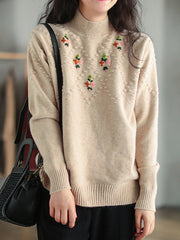 Women Printed High Neck Casual Sweater