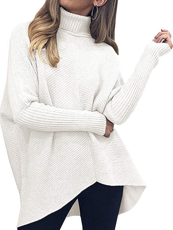 Casual Solid Color High Collar Pullover Sweater