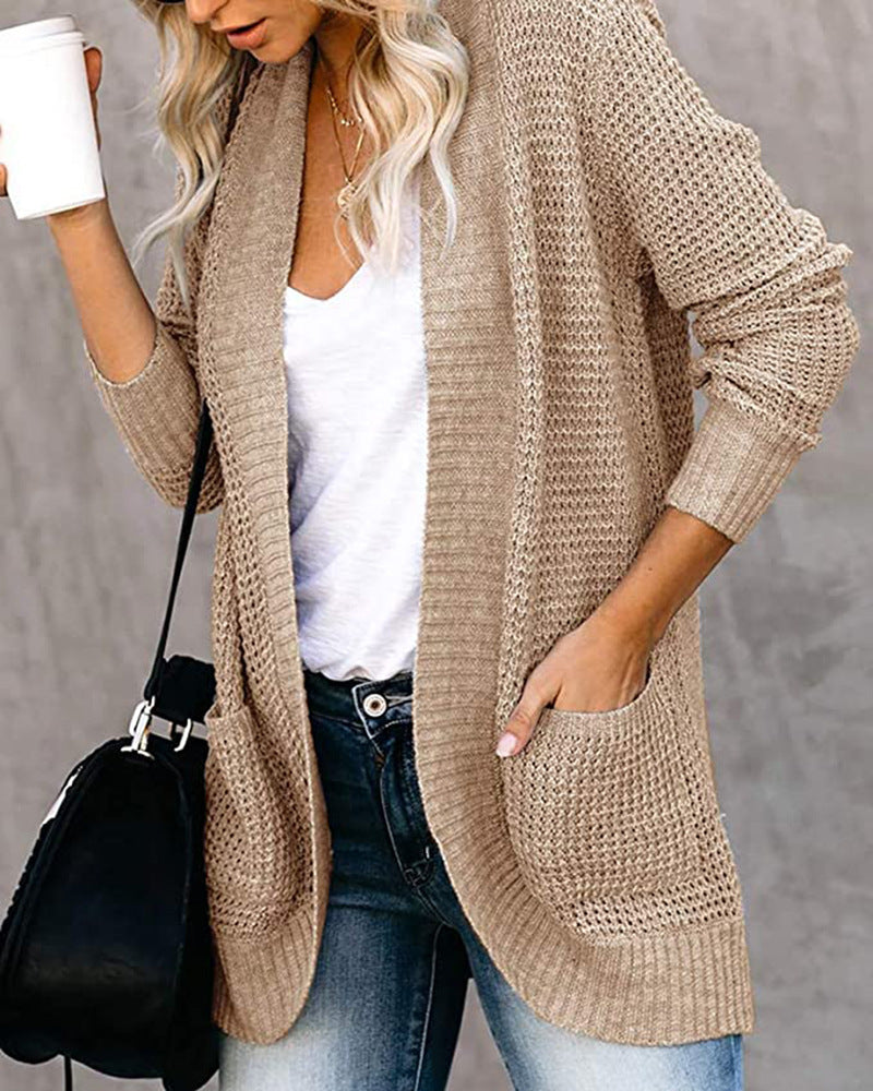 Casual Solid Color Knitted Cardigan Top