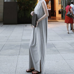 Loose Vest Solid T-Shirt Maxi Dress