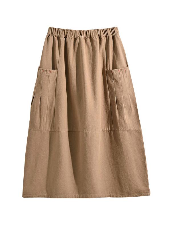 Solid Casual Cotton Pocket Skirt