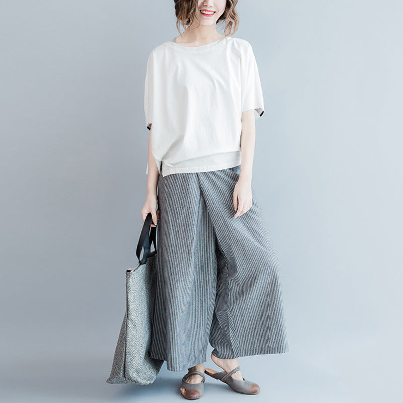 Large Vertical Striped Wide-Leg Pants