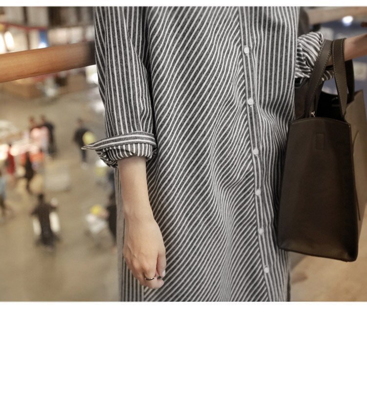 Loose Striped Lapel Midi Shirt Dress