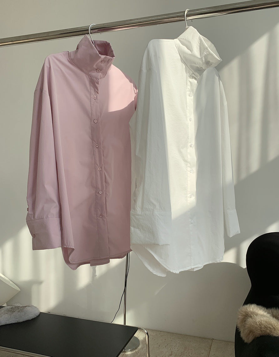 Simple Solid Color Loose Cotton Shirt