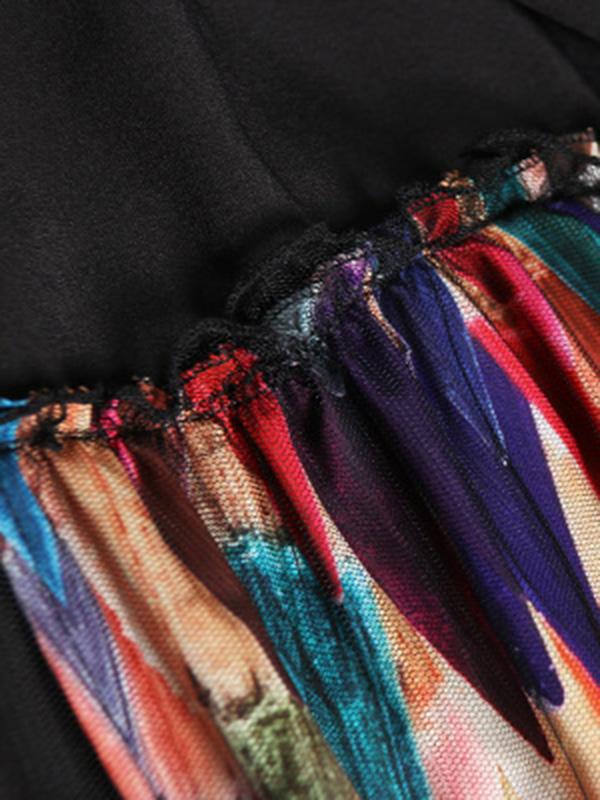 Colorful Printed Cropped Split-Joint Midi Dress