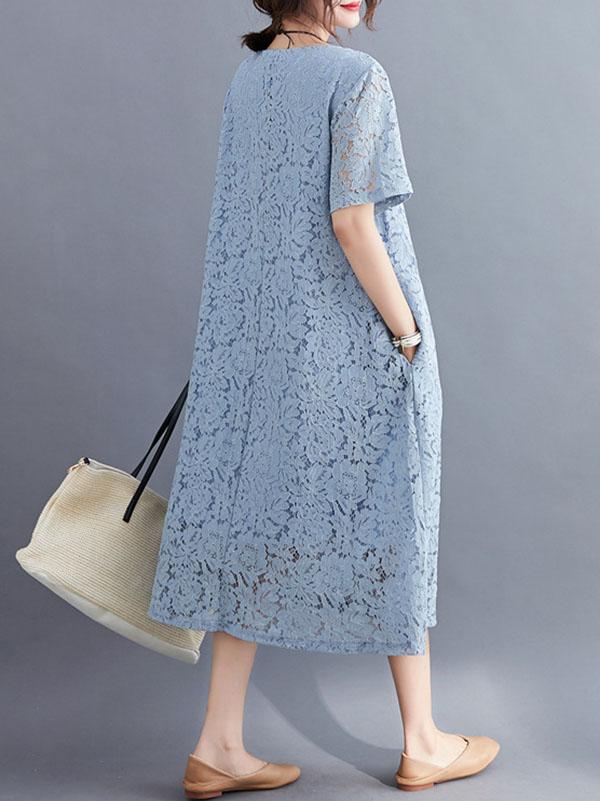 Fashion Embroidered Hollow Solid Dress
