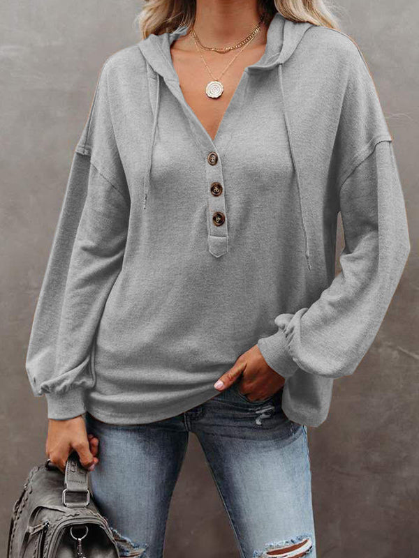 Casual Loose-Fitting Solid Color Hoodie