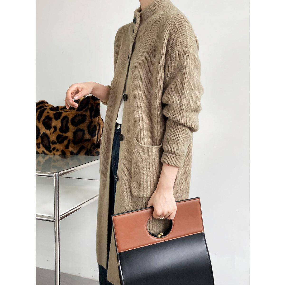 Retro Solid Thicken Knitted Midi Outwear