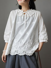 Vintage Embroidered Lace Collar T-Shirt