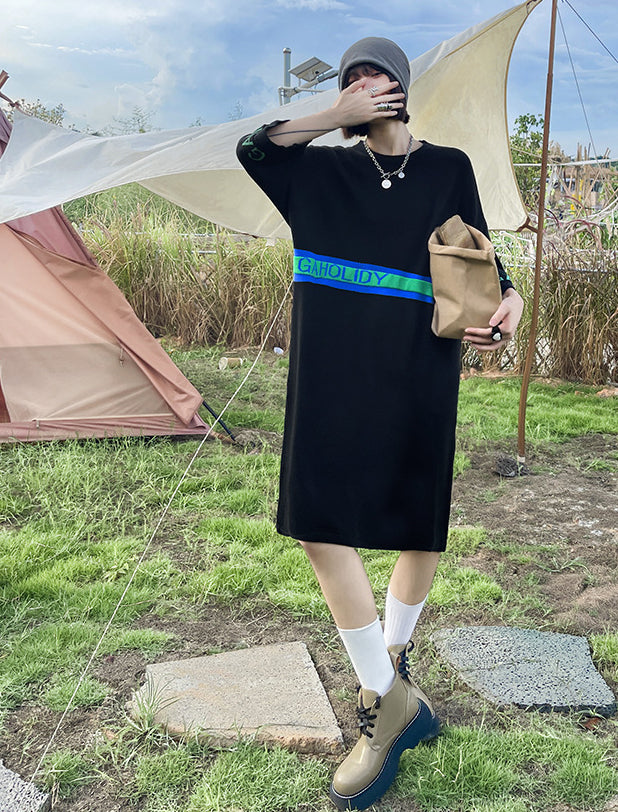 Loose Jacquard Letters Casual Knit Midi Dress