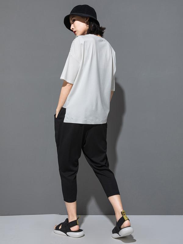 Striped Splicing Cropped Lace-Up T-Shirt