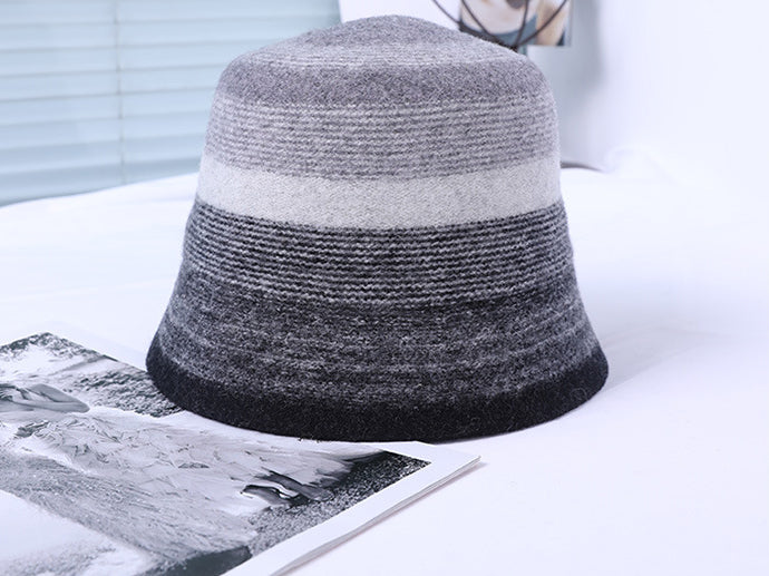 Retro Simple Striped Wool Warmer Basin Cap